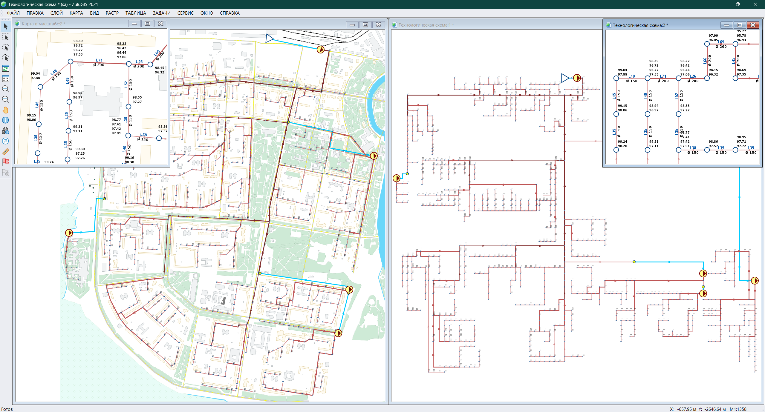 Пример технологической схемы канализационной сети