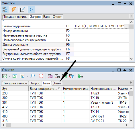 Окно семантической информации. Вкладка Запрос