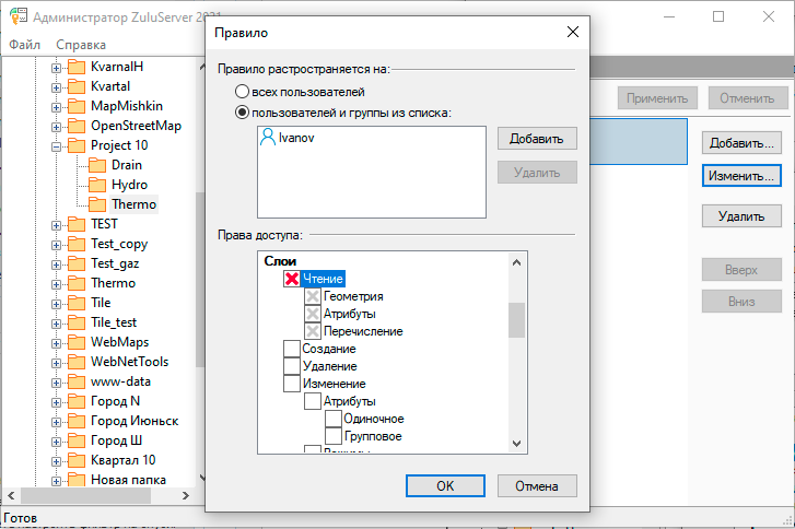 Правила доступа